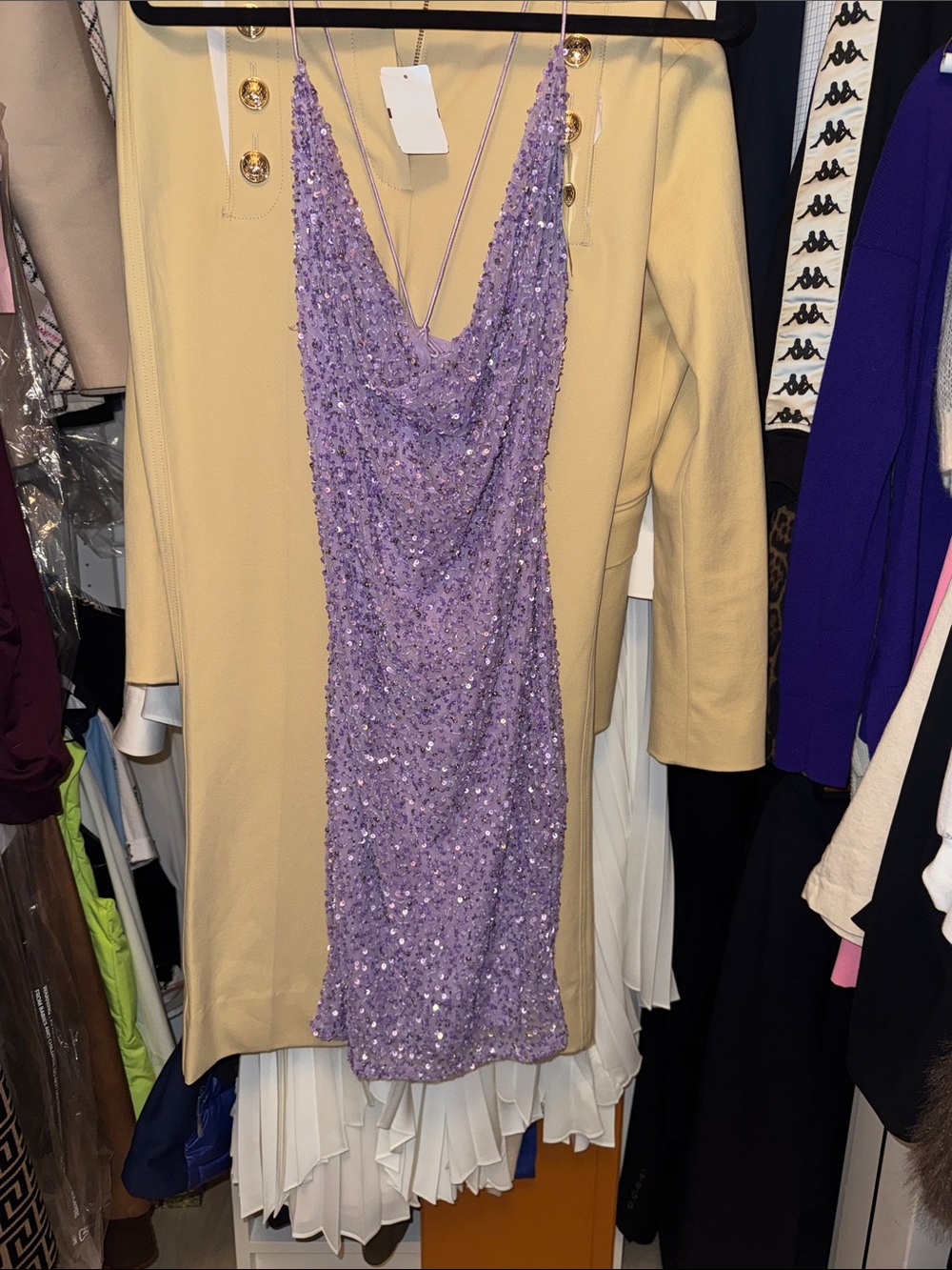 Retrofete Lilac Sequin Cowl Mini Dress